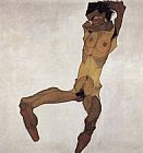 Egon Schiele Famous Paintings - Sitting male act